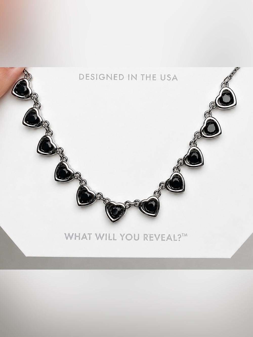 Bomb Party NEW OG Heart Tennis Necklace Black Onyx on Hema